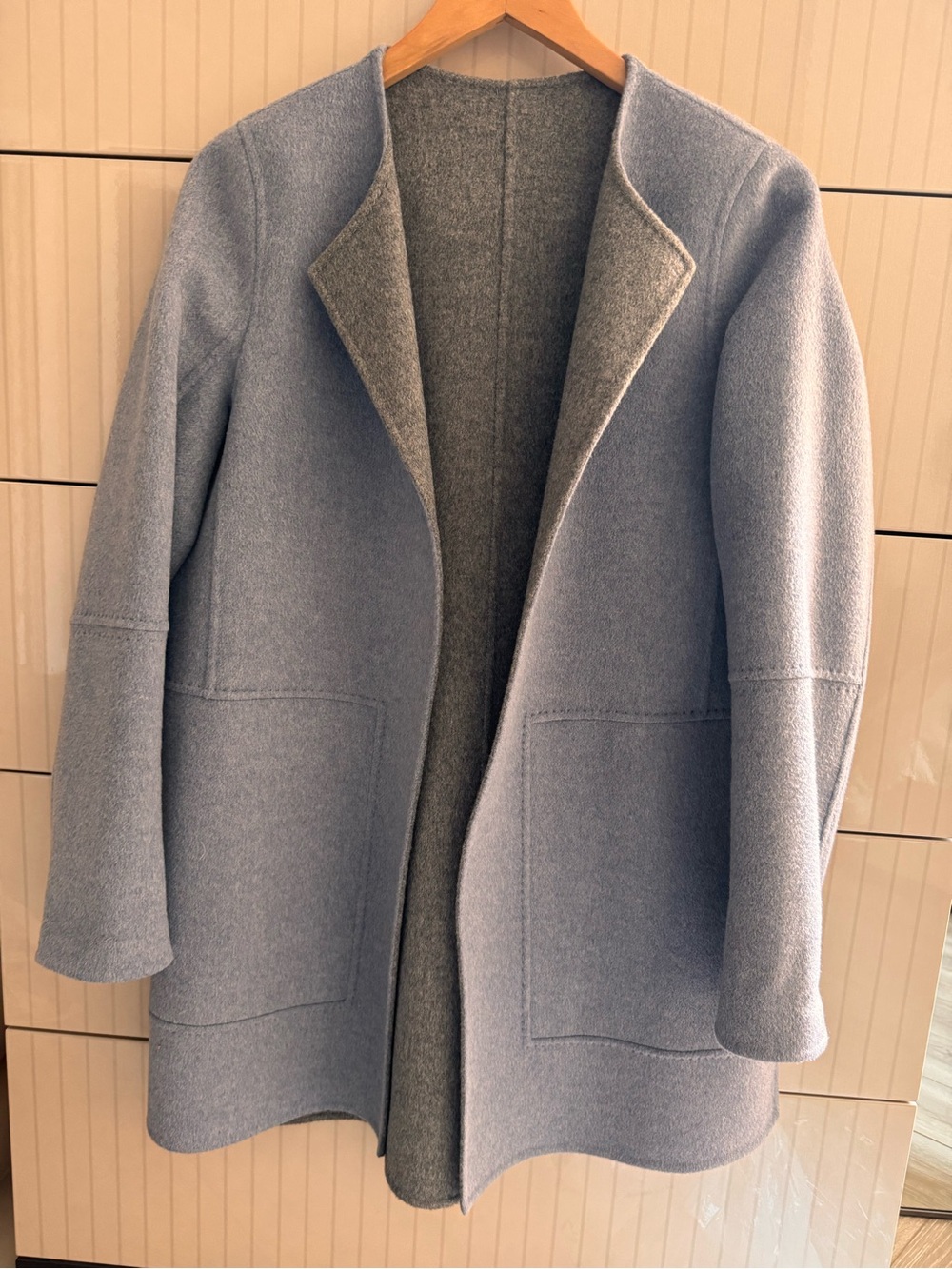 Women's Reversible Wool Coat - Light Blue/Grey